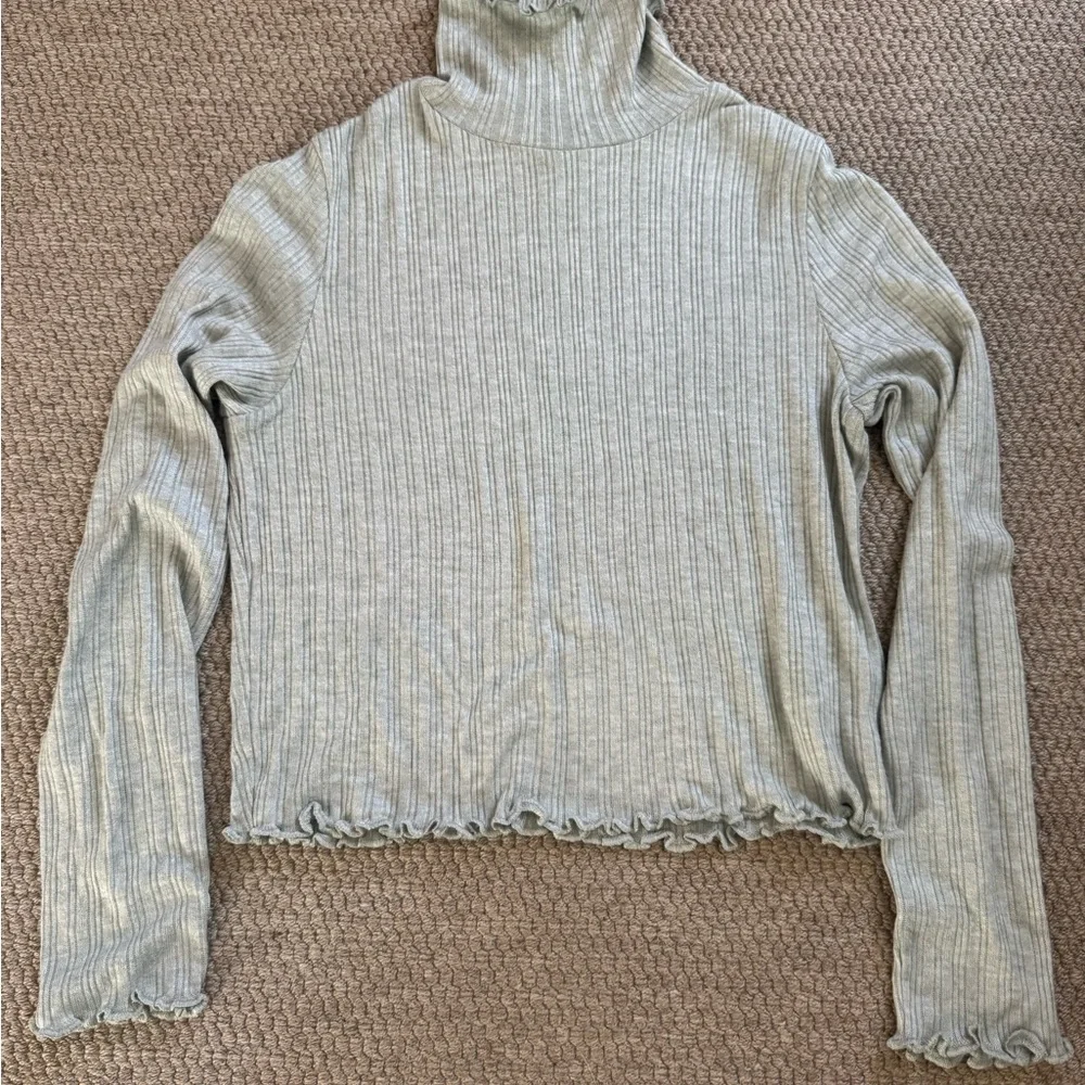 Madewell Ribbed Long Sleeve Turtleneck Crop Top in Frosted Sage - Picture 2 of 7